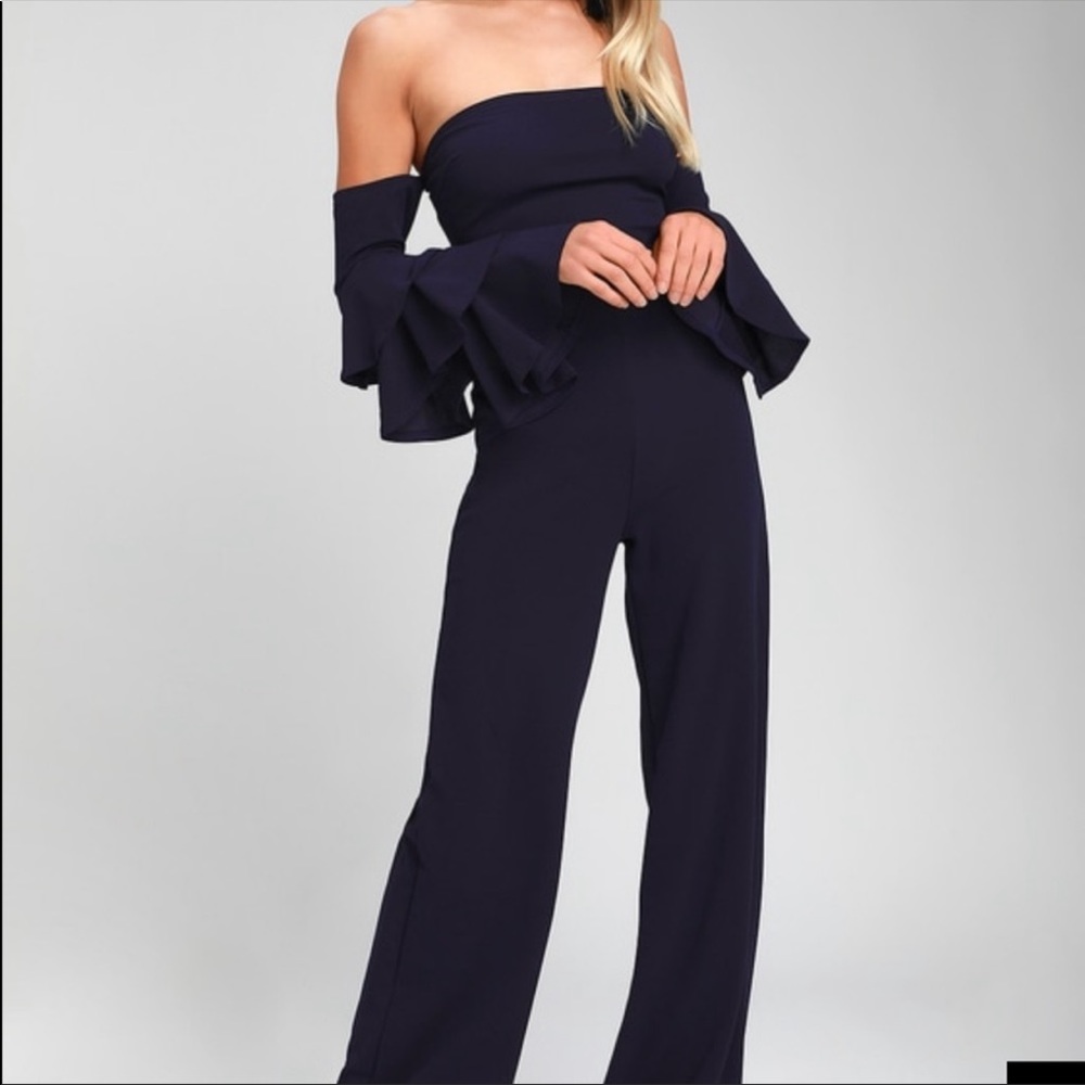 LULUS Small Navy Blue Off The Shoulder Jumpsuit